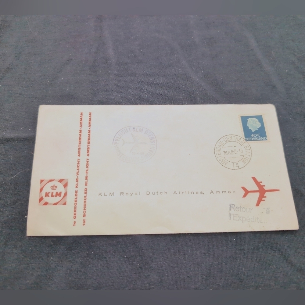 KLM Amsterdam To Amman 1960 Original Airmail Envelope